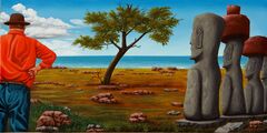 Pozorovatelé na Velikonočním ostrově/Observers on Easter Island, 2000-2004, olej na plátně/oil on canvas, 35x71cm
